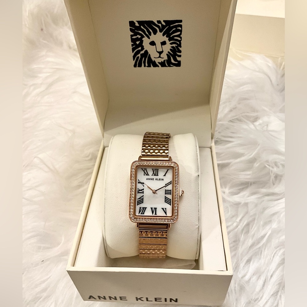 Anne Klein with Swarovski Crystals Rectangular Watch— Stretchable Band NWT